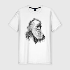 Мужская футболка хлопок Slim с принтом Чарльз Дарвин в Кировске, 92% хлопок, 8% лайкра | приталенный силуэт, круглый вырез ворота, длина до линии бедра, короткий рукав | арт | знаменитости | портрет | ученый | чарльз дарвин