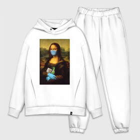 Мужской костюм хлопок OVERSIZE с принтом Mona Lisa в Кировске,  |  | coronavirus | da | gioconda | gloves | la | leonardo | lisa | mask | mona | renaissance | smile | vinci | virus | винчи | вирус | да | джоконда | леонардо | лиза | маска | мона | ренессанс | улыбка