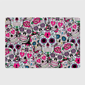 Магнитный плакат 3Х2 с принтом Весёлые черепа в Кировске, Полимерный материал с магнитным слоем | 6 деталей размером 9*9 см | doodling | textures | tiles | белый | день мёртвых | дудлинг | желтый | звезды | зеленый | красный | кремовый | розовый | синий | тайлы | текстуры | фон | цветы | череп | черепа | черный