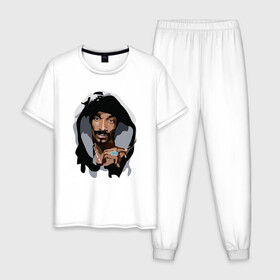 Мужская пижама хлопок с принтом Snoop Dogg в Кировске, 100% хлопок | брюки и футболка прямого кроя, без карманов, на брюках мягкая резинка на поясе и по низу штанин
 | Тематика изображения на принте: 2pac | black | dog | dr dre | hip hop | rap | snoop dogg | west coast | гангстер | микрофон | музыка | рифма | рэп | рэпер | снуп дог | собака | хип хоп