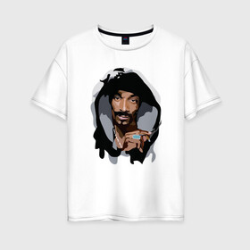 Женская футболка хлопок Oversize с принтом Snoop Dogg в Кировске, 100% хлопок | свободный крой, круглый ворот, спущенный рукав, длина до линии бедер
 | 2pac | black | dog | dr dre | hip hop | rap | snoop dogg | west coast | гангстер | микрофон | музыка | рифма | рэп | рэпер | снуп дог | собака | хип хоп