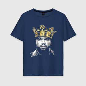 Женская футболка хлопок Oversize с принтом Ice Cube King в Кировске, 100% хлопок | свободный крой, круглый ворот, спущенный рукав, длина до линии бедер
 | 2pac | black | compton | dog | dr dre | hip hop | ice cube | king | nwa | rap | snoop dogg | west coast | westside | айс кьюб | гангстер | голос улиц | король | микрофон | музыка | рифма | рэп | рэпер | хип хоп