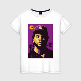 Женская футболка хлопок с принтом Ice Cube в Кировске, 100% хлопок | прямой крой, круглый вырез горловины, длина до линии бедер, слегка спущенное плечо | 2pac | black | compton | dog | dr dre | hip hop | ice cube | nwa | rap | snoop dogg | west coast | westside | айс кьюб | гангстер | голос улиц | микрофон | музыка | рифма | рэп | рэпер | хип хоп