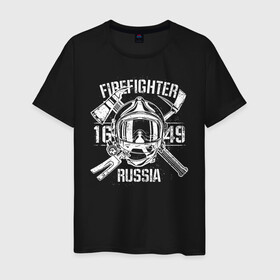 Мужская футболка хлопок с принтом FIREFIGHTER RUSSIA в Кировске, 100% хлопок | прямой крой, круглый вырез горловины, длина до линии бедер, слегка спущенное плечо. | Тематика изображения на принте: 112 | 23 февраля | 27 декабря | firefighter | герб | гкчс | знак | лого | логотип | мчс | мчс россии | мчсник | пожарная охрана | пожарник | пожарный | пч | россии | рф | символ | ситуац | служба | спасатель