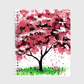 Тетрадь с принтом Сакура в Кировске, 100% бумага | 48 листов, плотность листов — 60 г/м2, плотность картонной обложки — 250 г/м2. Листы скреплены сбоку удобной пружинной спиралью. Уголки страниц и обложки скругленные. Цвет линий — светло-серый
 | pink | sakura | tree | дерево | дерево сакуры | природа | розовое | сакура | цветущее дерево