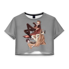 Женская футболка Crop-top 3D с принтом Дазай и Чуя в Кировске, 100% полиэстер | круглая горловина, длина футболки до линии талии, рукава с отворотами | bungou stray dogs | аниме | великие из бродячих псов | дазай и чуя