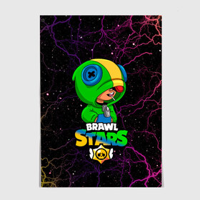 Постер с принтом Leon Brawl Stars в Кировске, 100% бумага
 | бумага, плотность 150 мг. Матовая, но за счет высокого коэффициента гладкости имеет небольшой блеск и дает на свету блики, но в отличии от глянцевой бумаги не покрыта лаком | brawl stars | brawl stars leon | leon | leon green | бравл старс | зеленый леон | леон | леон огонь | леон старс | скин зеленый