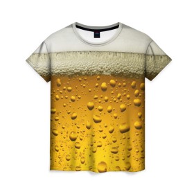 Женская футболка 3D с принтом ПИВО в Кировске, 100% полиэфир ( синтетическое хлопкоподобное полотно) | прямой крой, круглый вырез горловины, длина до линии бедер | beer | textures | бир | напитки | пенное | текстуры | фон