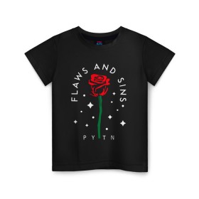 Детская футболка хлопок с принтом PYTN X ROSE (НА СПИНЕ). в Кировске, 100% хлопок | круглый вырез горловины, полуприлегающий силуэт, длина до линии бедер | Тематика изображения на принте: payton | payton moormeie | pytn | rose | блогер | знаменитость | пейтон | пейтон моормиер | тиктоенр