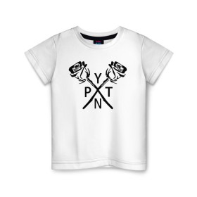 Детская футболка хлопок с принтом PYTN X ROSE. в Кировске, 100% хлопок | круглый вырез горловины, полуприлегающий силуэт, длина до линии бедер | payton | payton moormeie | pytn | rose | блогер | знаменитость | пейтон | пейтон моормиер | тиктоенр