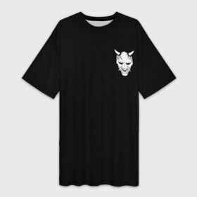 Платье-футболка 3D с принтом Демон Они (Принт на спине) в Кировске,  |  | cyberpunk | demon | japan | kyoto | oni | tokyo | аниме | демон | киберпанк | маска | они | стиль | ханья | япония | японский