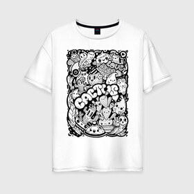 Женская футболка хлопок Oversize с принтом Black and White в Кировске, 100% хлопок | свободный крой, круглый ворот, спущенный рукав, длина до линии бедер
 | art | cactus | characters | drawing | drop | арт | кактус | капля | персонажи | рисунок