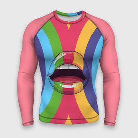 Мужской рашгард 3D с принтом Радужные губы | Rainbow lips в Кировске,  |  | вписка | губы | зубы | клуб | пафос | пафосная | поцелуй | радуга | радужно | рот | сочность | сочные | туса | тусовка | улыбка | язык