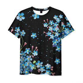 Мужская футболка 3D с принтом НЕЗАБУДКИ в Кировске, 100% полиэфир | прямой крой, круглый вырез горловины, длина до линии бедер | букет | весна | лето | незабудки | цветы