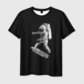 Мужская футболка 3D с принтом На скейте в космосе в Кировске, 100% полиэфир | прямой крой, круглый вырез горловины, длина до линии бедер | cosmos | skateboard | space | universe | вселенная | звезды | космос | скейт | скейтборд