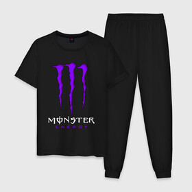 Мужская пижама хлопок с принтом MONSTER ENERGY в Кировске, 100% хлопок | брюки и футболка прямого кроя, без карманов, на брюках мягкая резинка на поясе и по низу штанин
 | black monster | bmx | claw | cybersport | energy | monster | monster energy | moto | motocross | race | sport | киберспорт | когти | монстер энерджи | монстр | мото | мотокросс | ралли | скейтбординг | спорт | т | энергия