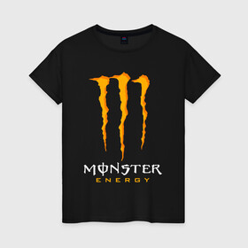 Женская футболка хлопок с принтом MONSTER ENERGY в Кировске, 100% хлопок | прямой крой, круглый вырез горловины, длина до линии бедер, слегка спущенное плечо | black monster | bmx | claw | cybersport | energy | monster | monster energy | moto | motocross | race | sport | киберспорт | когти | монстер энерджи | монстр | мото | мотокросс | ралли | скейтбординг | спорт | т | энергия