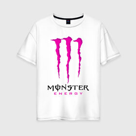 Женская футболка хлопок Oversize с принтом MONSTER ENERGY в Кировске, 100% хлопок | свободный крой, круглый ворот, спущенный рукав, длина до линии бедер
 | black monster | bmx | claw | cybersport | energy | monster | monster energy | moto | motocross | race | sport | киберспорт | когти | монстер энерджи | монстр | мото | мотокросс | ралли | скейтбординг | спорт | т | энергия