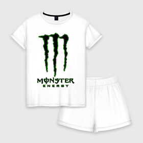 Женская пижама с шортиками хлопок с принтом MONSTER ENERGY в Кировске, 100% хлопок | футболка прямого кроя, шорты свободные с широкой мягкой резинкой | black monster | bmx | claw | cybersport | energy | monster | monster energy | moto | motocross | race | sport | киберспорт | когти | монстер энерджи | монстр | мото | мотокросс | ралли | скейтбординг | спорт | т | энергия