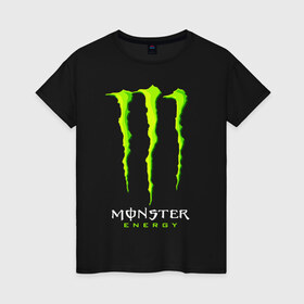 Женская футболка хлопок с принтом MONSTER ENERGY в Кировске, 100% хлопок | прямой крой, круглый вырез горловины, длина до линии бедер, слегка спущенное плечо | black monster | bmx | claw | cybersport | energy | monster | monster energy | moto | motocross | race | sport | киберспорт | когти | монстер энерджи | монстр | мото | мотокросс | ралли | скейтбординг | спорт | т | энергия