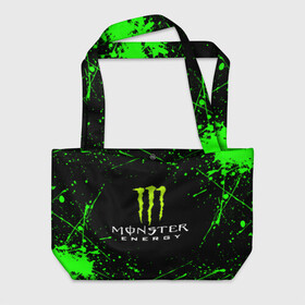 Пляжная сумка 3D с принтом MONSTER ENERGY в Кировске, 100% полиэстер | застегивается на металлическую кнопку; внутренний карман застегивается на молнию. Стенки укреплены специальным мягким материалом, чтобы защитить содержимое от несильных ударов
 | black monster | bmx | claw | cybersport | energy | monster | monster energy | moto | motocross | race | sport | киберспорт | когти | монстер энерджи | монстр | мото | мотокросс | ралли | скейтбординг | спорт | т | энергия