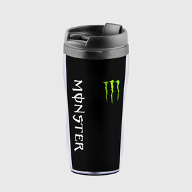 Термокружка-непроливайка с принтом MONSTER ENERGY в Кировске, внутренняя часть — пищевой пластик, наружная часть — прозрачный пластик, между ними — полиграфическая вставка с рисунком | объем — 350 мл, герметичная крышка | black monster | bmx | claw | cybersport | energy | monster | monster energy | moto | motocross | race | sport | киберспорт | когти | монстер энерджи | монстр | мото | мотокросс | ралли | скейтбординг | спорт | т | энергия