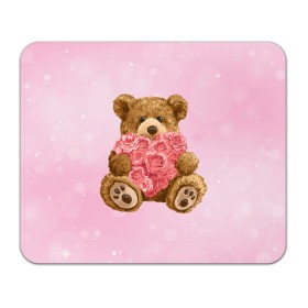 Коврик для мышки прямоугольный с принтом Плюшевый медведь с сердечком в Кировске, натуральный каучук | размер 230 х 185 мм; запечатка лицевой стороны | арт | животные | картинка | медвежонок | мишка | плюшевый медведь | рисунок | розовые цветы | розочки | розы | сердечко | сердце | сердце из роз | цветы
