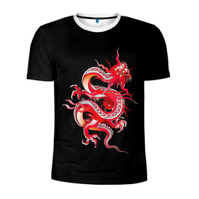 Мужская футболка 3D спортивная с принтом Дракон в Кировске, 100% полиэстер с улучшенными характеристиками | приталенный силуэт, круглая горловина, широкие плечи, сужается к линии бедра | арт | дракон | дракоша | животные | картинка | китайский дракон | красный дракон | рисунок | японский дракон | ящер