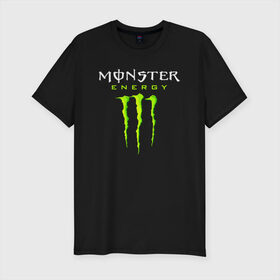 Мужская футболка хлопок Slim с принтом MONSTER ENERGY в Кировске, 92% хлопок, 8% лайкра | приталенный силуэт, круглый вырез ворота, длина до линии бедра, короткий рукав | Тематика изображения на принте: black monster | bmx | claw | cybersport | energy | monster | monster energy | moto | motocross | race | sport | киберспорт | когти | монстер энерджи | монстр | мото | мотокросс | ралли | скейтбординг | спорт | т | энергия