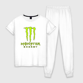 Женская пижама хлопок с принтом MONSTER ENERGY в Кировске, 100% хлопок | брюки и футболка прямого кроя, без карманов, на брюках мягкая резинка на поясе и по низу штанин | black monster | bmx | claw | cybersport | energy | monster | monster energy | moto | motocross | race | sport | киберспорт | когти | монстер энерджи | монстр | мото | мотокросс | ралли | скейтбординг | спорт | т | энергия