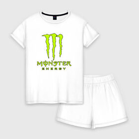 Женская пижама с шортиками хлопок с принтом MONSTER ENERGY в Кировске, 100% хлопок | футболка прямого кроя, шорты свободные с широкой мягкой резинкой | black monster | bmx | claw | cybersport | energy | monster | monster energy | moto | motocross | race | sport | киберспорт | когти | монстер энерджи | монстр | мото | мотокросс | ралли | скейтбординг | спорт | т | энергия