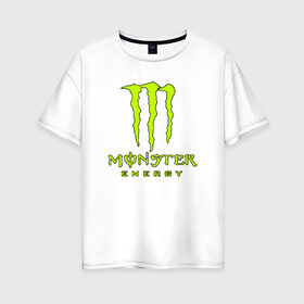 Женская футболка хлопок Oversize с принтом MONSTER ENERGY в Кировске, 100% хлопок | свободный крой, круглый ворот, спущенный рукав, длина до линии бедер
 | black monster | bmx | claw | cybersport | energy | monster | monster energy | moto | motocross | race | sport | киберспорт | когти | монстер энерджи | монстр | мото | мотокросс | ралли | скейтбординг | спорт | т | энергия