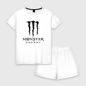 Женская пижама с шортиками хлопок с принтом MONSTER ENERGY в Кировске, 100% хлопок | футболка прямого кроя, шорты свободные с широкой мягкой резинкой | black monster | bmx | claw | cybersport | energy | monster | monster energy | moto | motocross | race | sport | киберспорт | когти | монстер энерджи | монстр | мото | мотокросс | ралли | скейтбординг | спорт | т | энергия