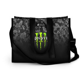 Сумка-шоппер 3D с принтом MONSTER ENERGY в Кировске, 100% полиэстер | застегивается на металлическую кнопку; внутренний карман застегивается на молнию. Стенки укреплены специальным мягким материалом, чтобы защитить содержимое от несильных ударов
 | black monster | bmx | claw | cybersport | energy | monster | monster energy | moto | motocross | race | sport | киберспорт | когти | монстер энерджи | монстр | мото | мотокросс | ралли | скейтбординг | спорт | т | энергия