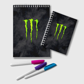 Блокнот с принтом MONSTER ENERGY в Кировске, 100% бумага | 48 листов, плотность листов — 60 г/м2, плотность картонной обложки — 250 г/м2. Листы скреплены удобной пружинной спиралью. Цвет линий — светло-серый
 | black monster | bmx | claw | cybersport | energy | monster | monster energy | moto | motocross | race | sport | киберспорт | когти | монстер энерджи | монстр | мото | мотокросс | ралли | скейтбординг | спорт | т | энергия