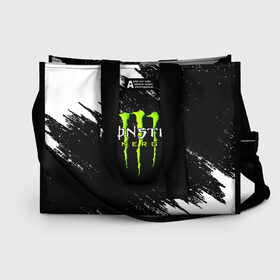 Сумка-шоппер 3D с принтом MONSTER ENERGY в Кировске, 100% полиэстер | застегивается на металлическую кнопку; внутренний карман застегивается на молнию. Стенки укреплены специальным мягким материалом, чтобы защитить содержимое от несильных ударов
 | black monster | bmx | claw | cybersport | energy | monster | monster energy | moto | motocross | race | sport | киберспорт | когти | монстер энерджи | монстр | мото | мотокросс | ралли | скейтбординг | спорт | т | энергия