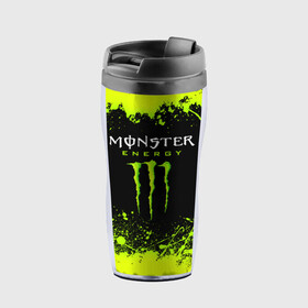 Термокружка-непроливайка с принтом MONSTER ENERGY  в Кировске, внутренняя часть — пищевой пластик, наружная часть — прозрачный пластик, между ними — полиграфическая вставка с рисунком | объем — 350 мл, герметичная крышка | black monster | bmx | claw | cybersport | energy | monster | monster energy | moto | motocross | race | sport | киберспорт | когти | монстер энерджи | монстр | мото | мотокросс | ралли | скейтбординг | спорт | т | энергия