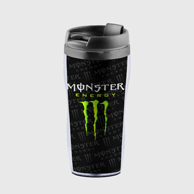 Термокружка-непроливайка с принтом MONSTER ENERGY  в Кировске, внутренняя часть — пищевой пластик, наружная часть — прозрачный пластик, между ними — полиграфическая вставка с рисунком | объем — 350 мл, герметичная крышка | black monster | bmx | claw | cybersport | energy | monster | monster energy | moto | motocross | race | sport | киберспорт | когти | монстер энерджи | монстр | мото | мотокросс | ралли | скейтбординг | спорт | т | энергия