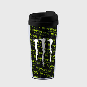 Термокружка-непроливайка с принтом MONSTER ENERGY  в Кировске, внутренняя часть — пищевой пластик, наружная часть — прозрачный пластик, между ними — полиграфическая вставка с рисунком | объем — 350 мл, герметичная крышка | black monster | bmx | claw | cybersport | energy | monster | monster energy | moto | motocross | race | sport | киберспорт | когти | монстер энерджи | монстр | мото | мотокросс | ралли | скейтбординг | спорт | т | энергия