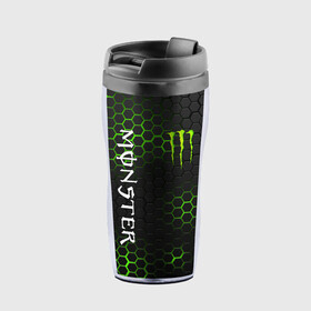 Термокружка-непроливайка с принтом MONSTER ENERGY  в Кировске, внутренняя часть — пищевой пластик, наружная часть — прозрачный пластик, между ними — полиграфическая вставка с рисунком | объем — 350 мл, герметичная крышка | black monster | bmx | claw | cybersport | energy | monster | monster energy | moto | motocross | race | sport | киберспорт | когти | монстер энерджи | монстр | мото | мотокросс | ралли | скейтбординг | спорт | т | энергия