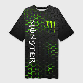 Платье-футболка 3D с принтом MONSTER ENERGY в Кировске,  |  | black monster | bmx | claw | cybersport | energy | monster | monster energy | moto | motocross | race | sport | киберспорт | когти | монстер энерджи | монстр | мото | мотокросс | ралли | скейтбординг | спорт | т | энергия