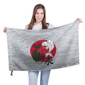 Флаг 3D с принтом Japan style в Кировске, 100% полиэстер | плотность ткани — 95 г/м2, размер — 67 х 109 см. Принт наносится с одной стороны | арт | гармония | животные | инь янь | карп | картинка | красная луна | подарок | рисунок | самурай | цыгун | японский
