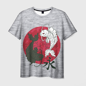 Мужская футболка 3D с принтом Japan style в Кировске, 100% полиэфир | прямой крой, круглый вырез горловины, длина до линии бедер | арт | гармония | животные | инь янь | карп | картинка | красная луна | подарок | рисунок | самурай | цыгун | японский
