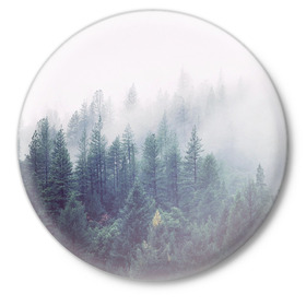 Значок с принтом Сибирский лес в Кировске,  металл | круглая форма, металлическая застежка в виде булавки | siberia | trees | wood | деревья | ели | ёлки | ель | зеленый лес | лес | лес в тумане | леса | природа | сибирский лес | сибирь | таежные леса | таёжный лес | тайга | туман