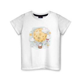 Детская футболка хлопок с принтом Единорог в космосе в Кировске, 100% хлопок | круглый вырез горловины, полуприлегающий силуэт, длина до линии бедер | nasa | воздушный шар | единорог | звезды | космос | луна | милый | милый единорог