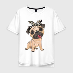 Мужская футболка хлопок Oversize с принтом милый мопс в Кировске, 100% хлопок | свободный крой, круглый ворот, “спинка” длиннее передней части | versace | арт | версаче | гламурный | животные | золото | картинка | леопард | милый | мода | мопс | мопсиха | пес | песик | рисунок | собака