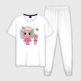 Мужская пижама хлопок с принтом Маленькая принцесса в Кировске, 100% хлопок | брюки и футболка прямого кроя, без карманов, на брюках мягкая резинка на поясе и по низу штанин
 | бабочка | девочка | девочке | маленькая | милая | сердечки | цветочки