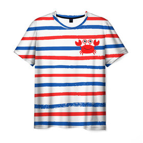 Мужская футболка 3D с принтом Крабик в Кировске, 100% полиэфир | прямой крой, круглый вырез горловины, длина до линии бедер | арт | животные | картинка | краб | красный | лето | морской | отпуск | полоска | рисунок | синий