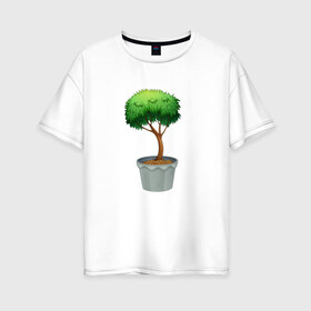 Женская футболка хлопок Oversize с принтом Дерево в Кировске, 100% хлопок | свободный крой, круглый ворот, спущенный рукав, длина до линии бедер
 | бонсай | дерево | зелень | маленькое | мини | природа | рисунок | стикер