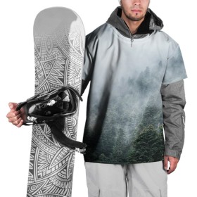 Накидка на куртку 3D с принтом Туманный лес в Кировске, 100% полиэстер |  | Тематика изображения на принте: белый | зеленый | лес | облака | облако | природа | темный | туман